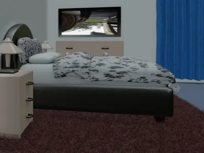 Bedroom with bed and dresser Free 3D model