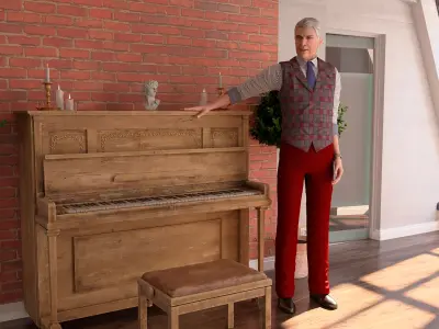  Elderly Man Wear Classic Business Attire Rigged for Maya 