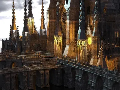 Victorian Templar Cathedral Streets Kit bash 2 3D model