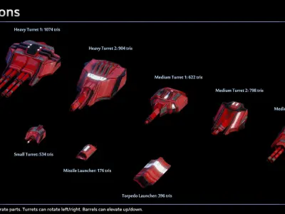 Spaceship Thaalian Empire Battlecruiser Low-poly 3D model