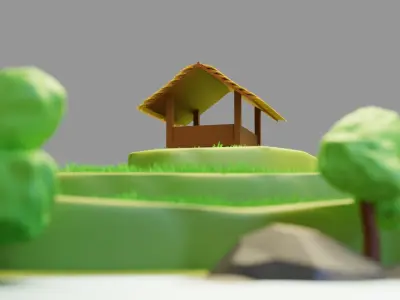 Terasering Sawah Lowpoly Isometric Low-poly 3D model