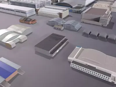 Background Hangars Pack With LODs Low-poly 3D model