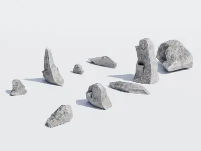 High Quality Rocks Set from Big to Small Game Ready Low Poly Low-poly 3D model
