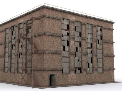 Old brick workshop Low-poly 3D model