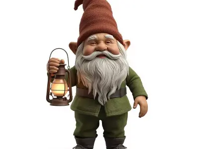 Traditional Garden Gnome 3D Model Lantern Companion Low-poly 3D model
