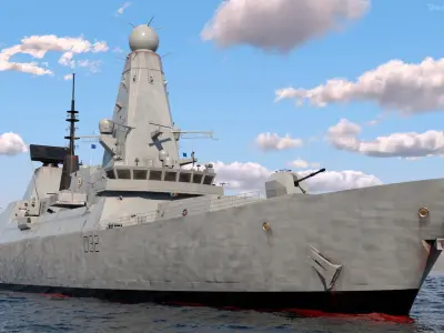  Royal Navy Type 45 Destroyer with AW101 Helicopter Rigged for Maya 