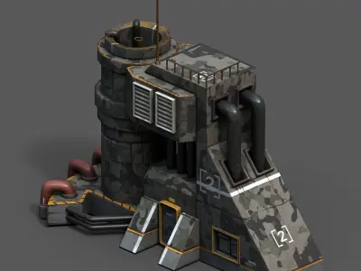 Scifi exterior futuristic space fantasy military skyscraper  Low-poly 3D model