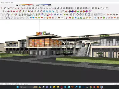 Retail shopping mall along hotel building 3D model