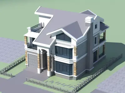 Architecture house with two stories and balcony 3D model