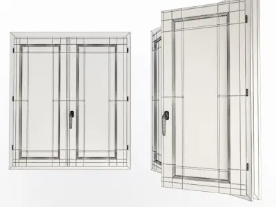 Beige Double Wooden Windows 3D model