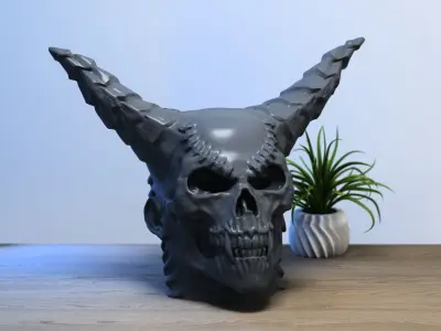 Skull demon headdphone Stand Cyborg Headset Stand 3D print model