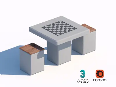 Outdoor Chess Tables with Integrated Seating for Parks 3D model