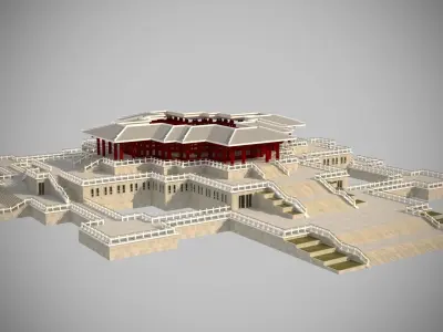 Modern architecture that imitates Eastern classical style Low-poly 3D model