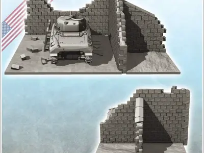 Ruin of Sherman M4 with walls and pieces of wood 4 - World War T 3D print model