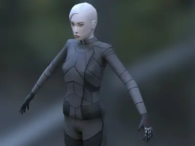 Sci-Fi Female Character in black  Low-poly 3D model