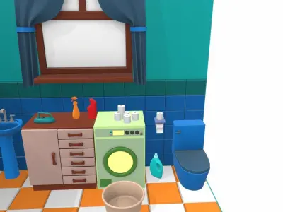 Isometric cartoon bathroom 03 3D model