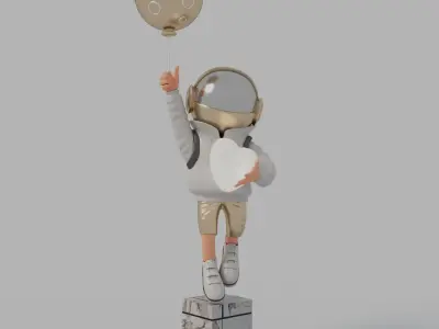 Astronaut floor lamp Low-poly 3D model