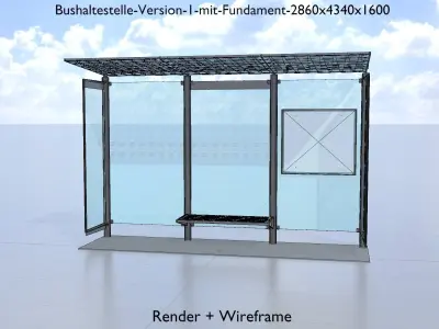Bus Stop Version 1 with foundation Low-poly 3D model