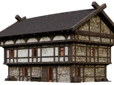 Old Medieval Building House 4K Textures GameReady 49 Low-poly 3D model