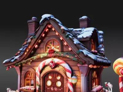 Candy House 3D Model  Cartoon Stylized Fantasy House  Game-Ready 3D model