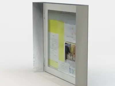 Showcase bulletin board with papers inside Low-poly 3D model