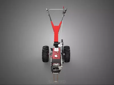 RED DIESEL ENGINE HAND WALKING TRACTOR POWER TILLER MACHINE FARM 3D model
