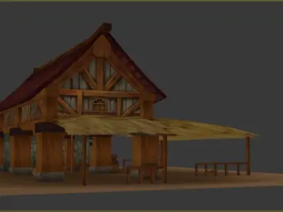 house wooden with roof Low-poly 3D model