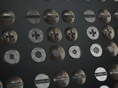 Black Metal Screw Head Assortment PBR Seamless Texture