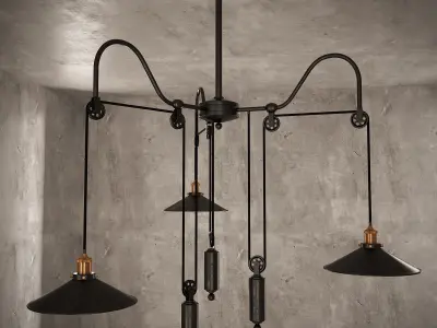 Lamp chandelier with three lights hanging from ceiling 3D model