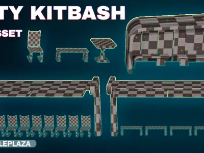 7 Bus Stop collection 3d models - Bus Stations table and chair Low-poly 3D model