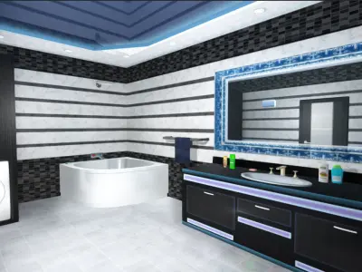 Bathroom Interiors - 3 Scenes Low-poly 3D model