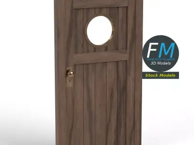 Wooden door with a porthole window 3D model