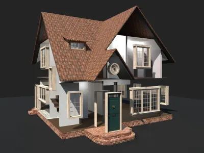 Brick House interior and exterior Low-poly 3D model