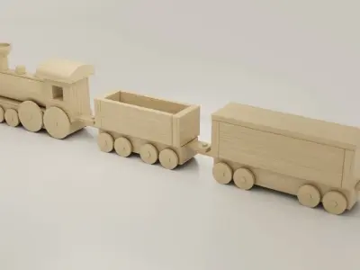 Wooden Train Toy Low-poly 3D model