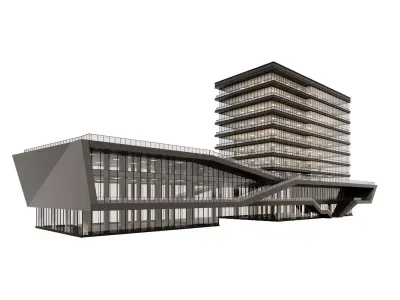 Modern Office Tower with Dynamic Podium and Skybridge 3D model