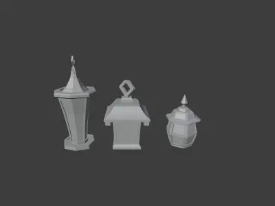Stylized lanterns pack Low-poly 3D model
