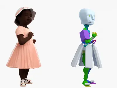  Little African Girl in Summer Outfit Rigged 
