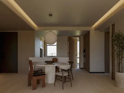 Wabi-sabi living and dining room 3D model