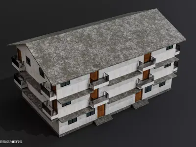 Indian Urban Residential Building with Balconies - Game Ready Low-poly 3D model