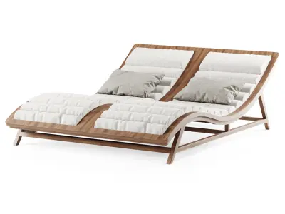 Double wooden chaise lounge  3D model