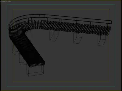 Curved Wooden Bench with Backrest for Public Spaces 3D model