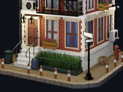 Brick European apartment building Low-poly 3D model