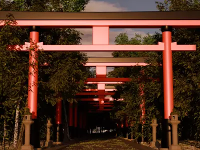 Japanese Torii Road 3D model