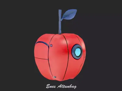 Robotic Apple 3D Futuristic Sci-Fi Fruit Low-poly 3D model