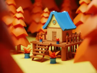 Cartoon Forest Cabin - Stylized Fantasy House 3D Model 3D model