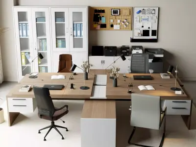 Modern Executive Office Interior Desk Setup 3D Model Low-poly 3D model