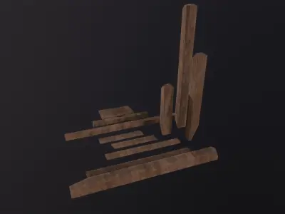Wooden Planks and Beams 3D Model Low-poly 3D model