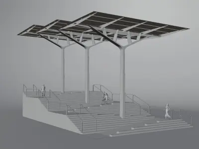 Outdoor stairs with a ramp Low-poly 3D model