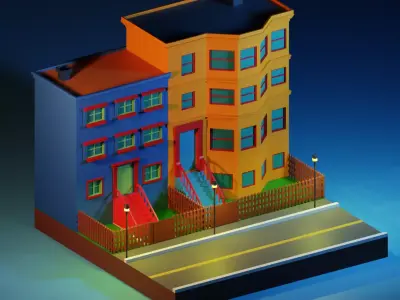 Isometric Building Low-poly 3D model