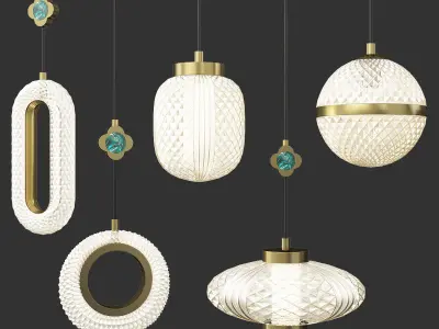 LUARA group of brass and glass pendant lights Low-poly 3D model